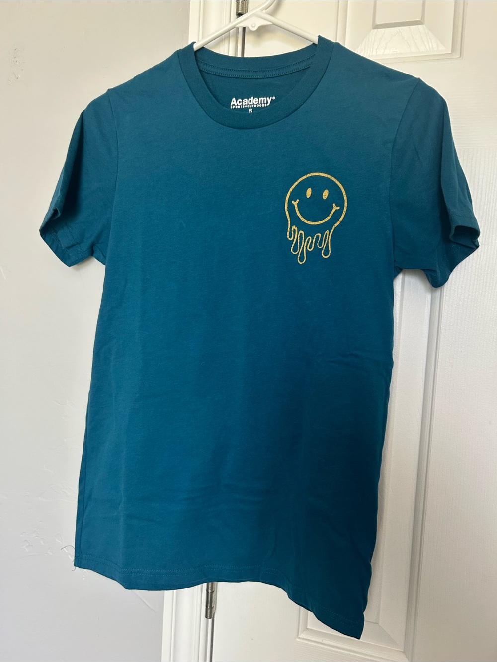 Woman’s Teal Smiley Drip “World Okayest Mom” shirt